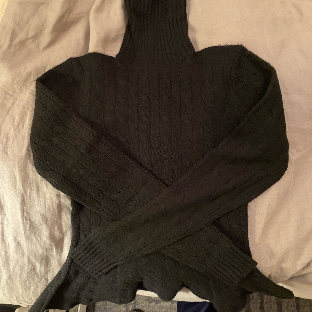 Ralph Lauren Cashmere Cable Peplum Black Sweater